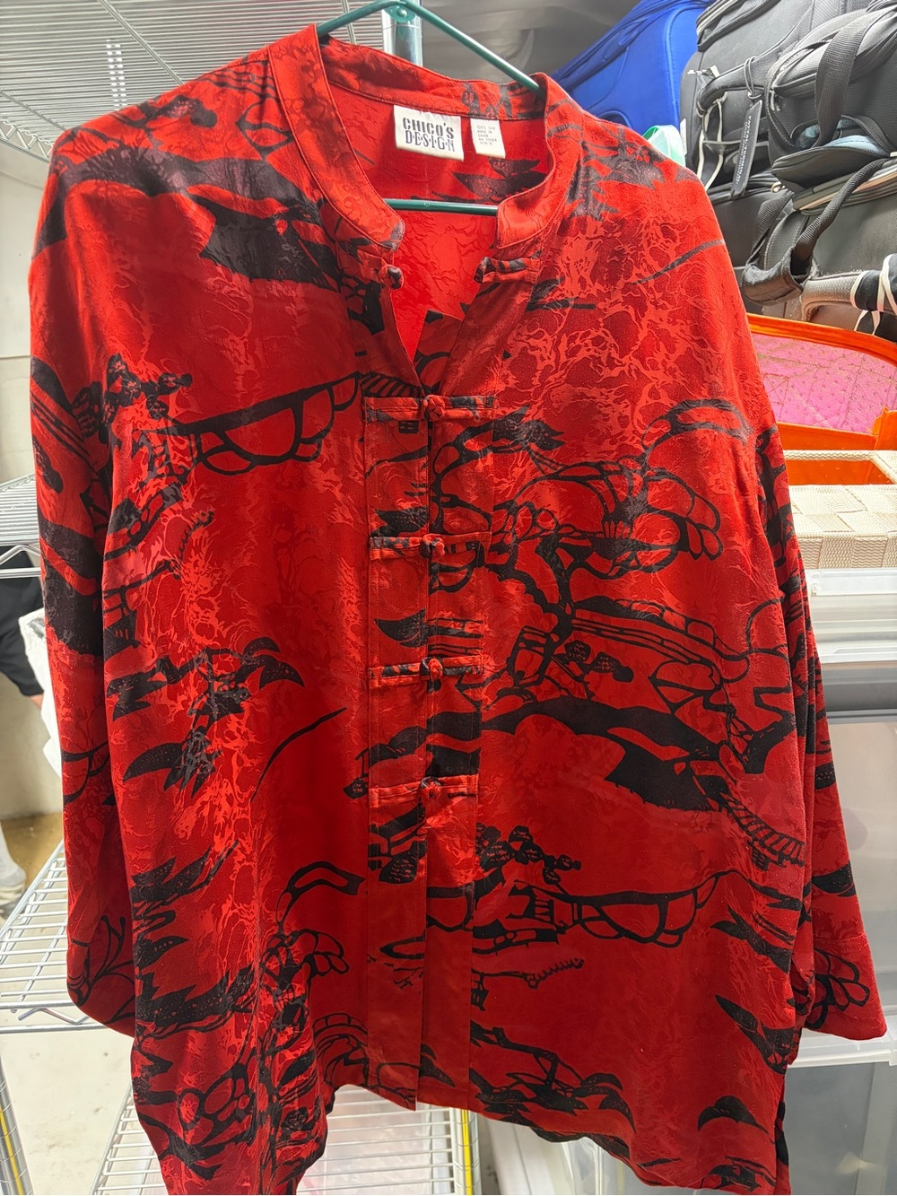 Chico's Red Top with Black Abstract Detail
